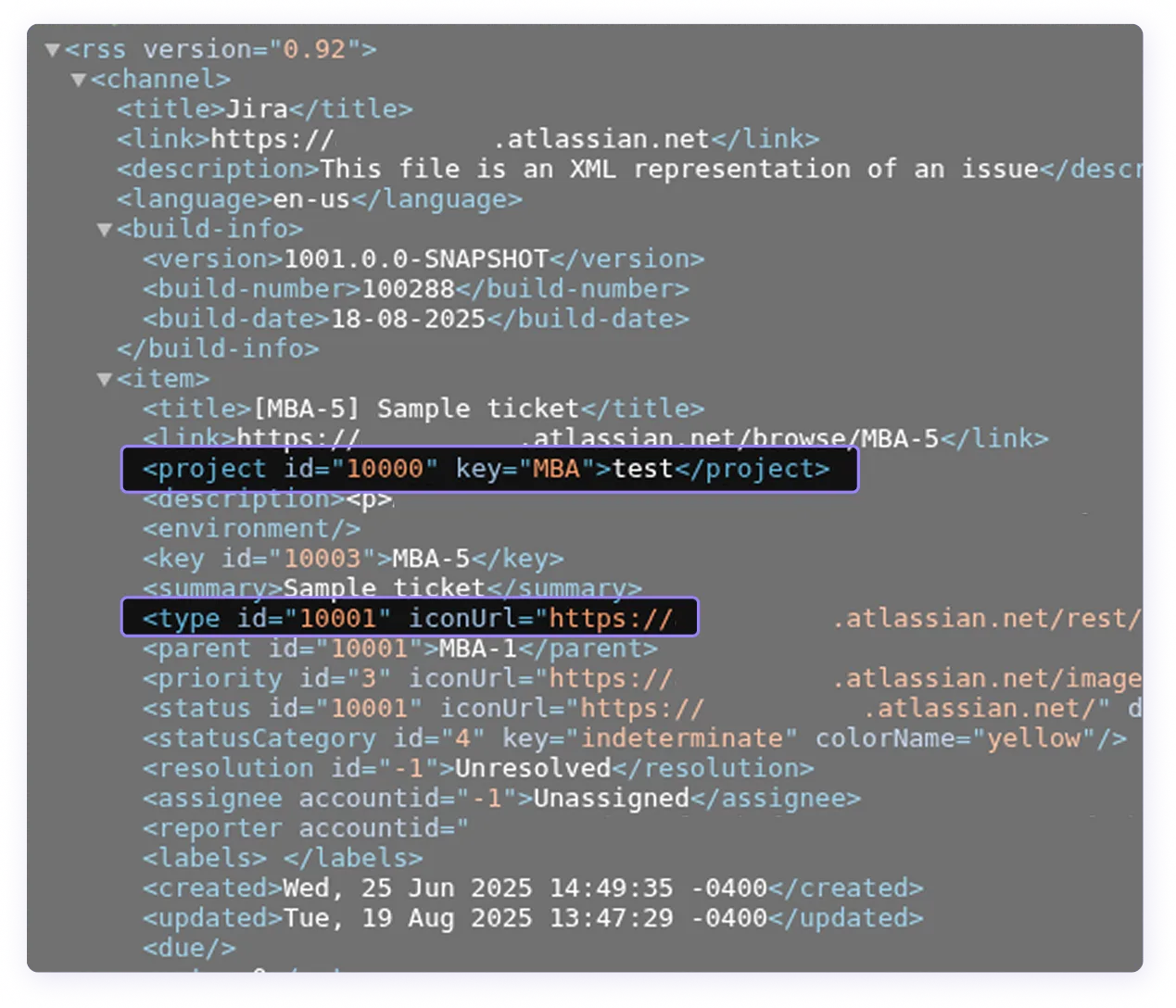 Jira XML example