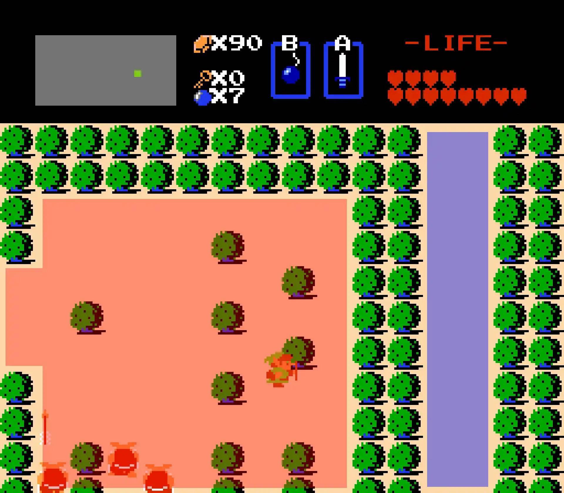 Link can't reach the blue area from the red area where he's standing