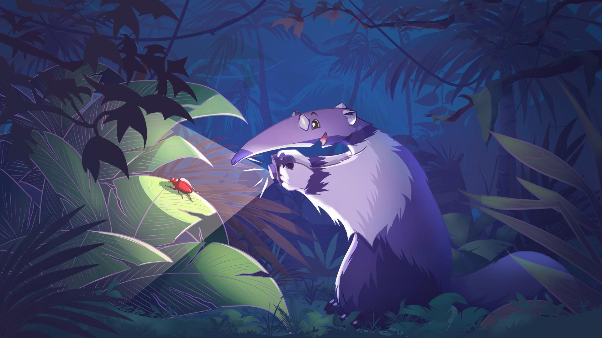Snouty finding a bug in a forest