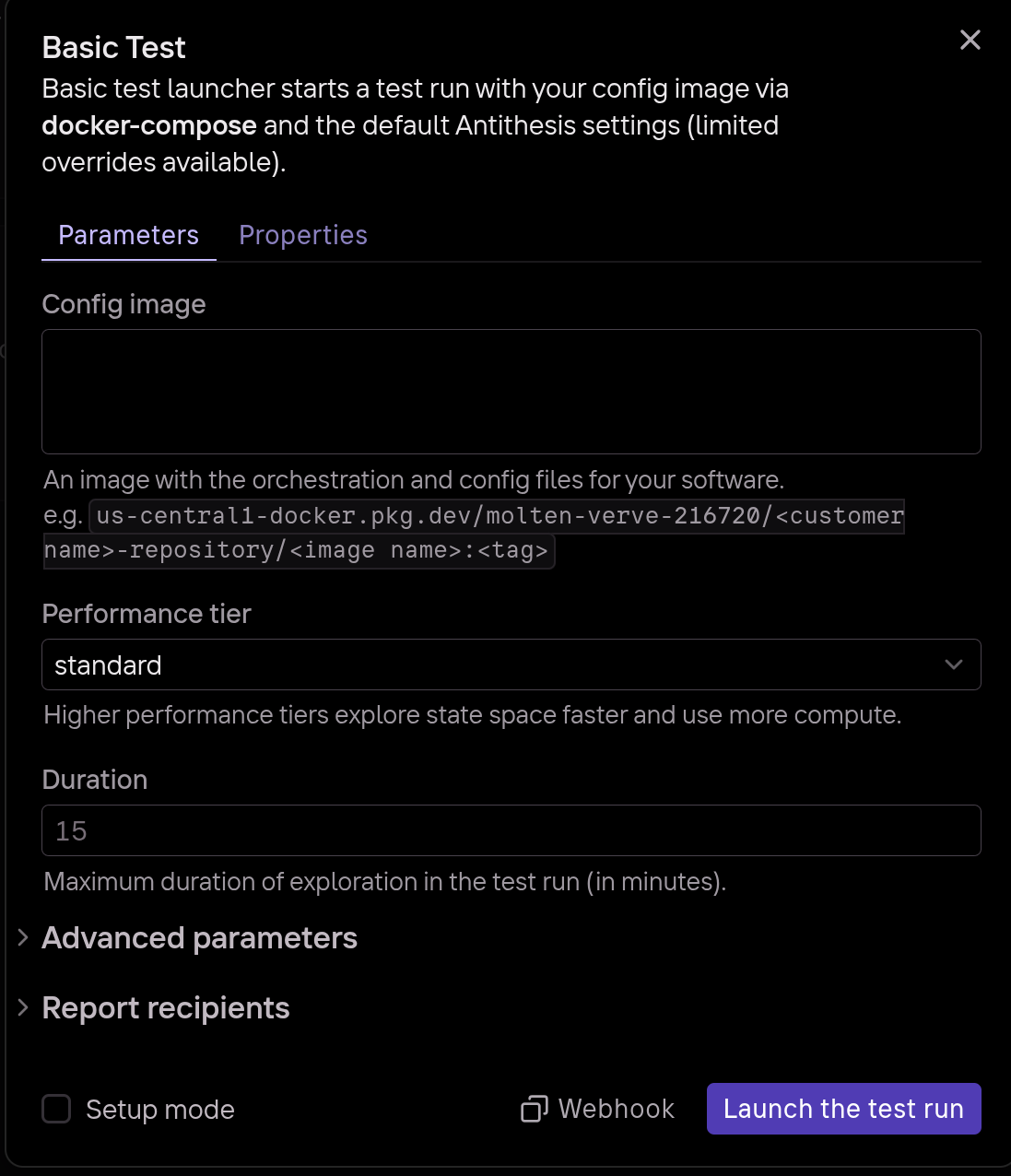 Launching setup mode