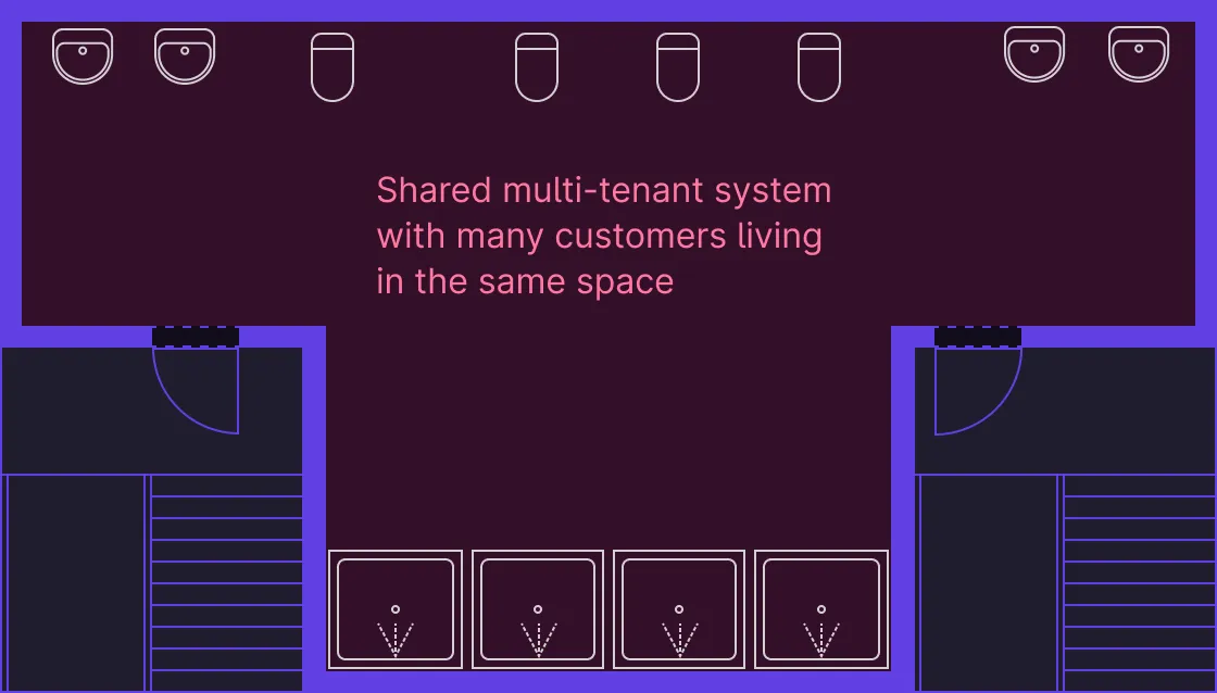 Shared multi-tenant system with many customers living in the same space.