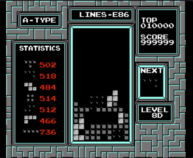 Screenshot of Tetris with dark palette.