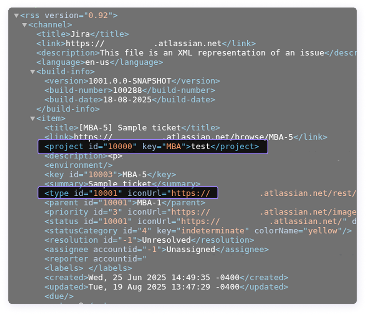 Jira XML example