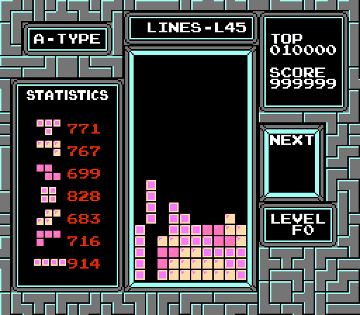 Screenshot showing a bias for I-pieces, and against S and Z pieces.